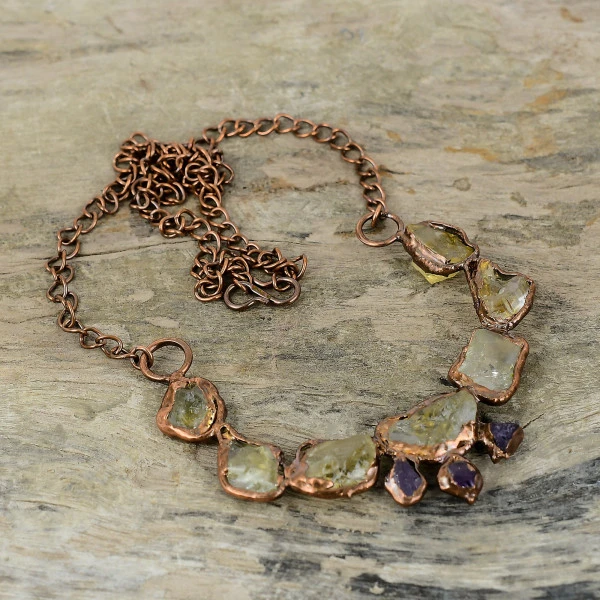 Citrine Rough Radiant Yellow Handmade Copper Electroformed Necklace