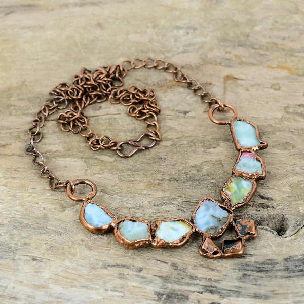 Larimar Rough Trillion Blue Handmade Copper Electroformed Necklace