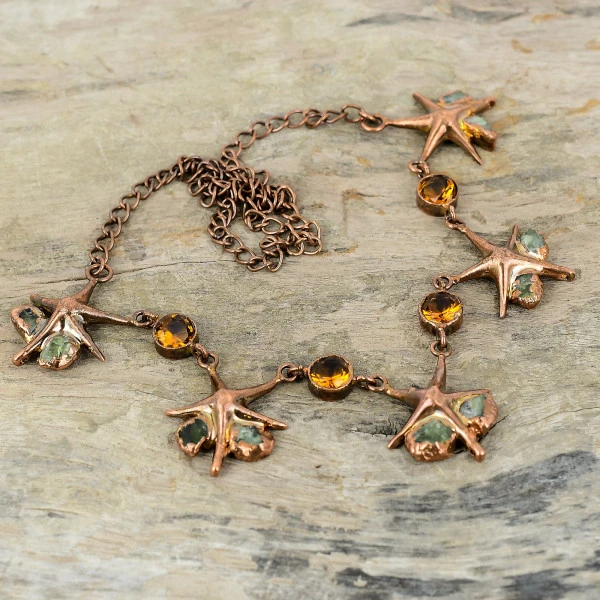 Citrine Round Yellow Handmade Copper Electroformed Necklace