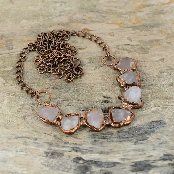 Rose Quartz Rough Trillion Pink Handmade Copper Electroformed Necklace
