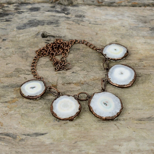 Solar Quartz Druzy Round White Handmade Copper Electroformed Necklace