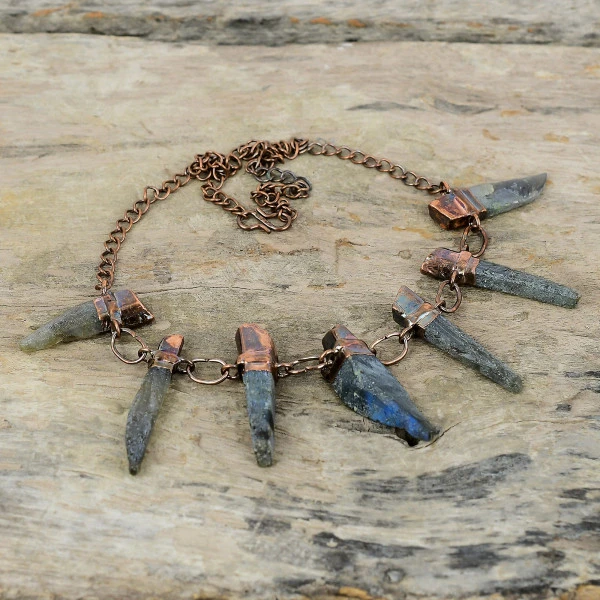 Labradorite Rough Trillion Gray Handmade Copper Electroformed Necklace