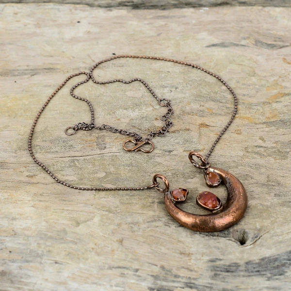 Carnelian Rough Oval Orange Handmade Copper Electroformed Necklace