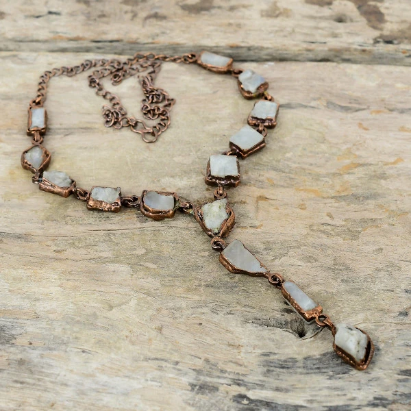 Rainbow Moonstone Rough Radiant White Handmade Copper Electroformed Necklace