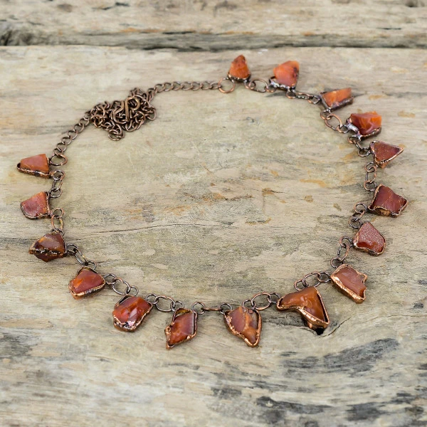 Carnelian Rough Trillion Orange Handmade Copper Electroformed Necklace