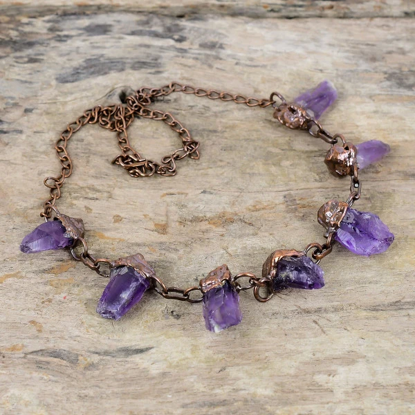 African Amethyst Rough Radiant Purple Handmade Copper Electroformed Necklace