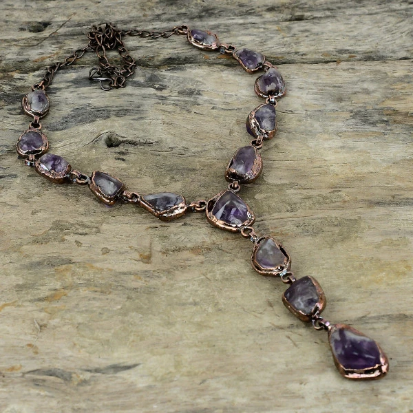 Super 23 Amethyst Rough Pentagon Purple Handmade Copper Electroformed Necklace