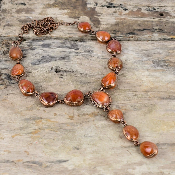Carnelian Oval Orange Handmade Copper Electroformed Necklace