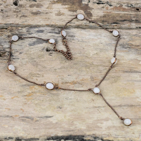 Rainbow Moonstone Round White Handmade Copper Electroformed Necklace