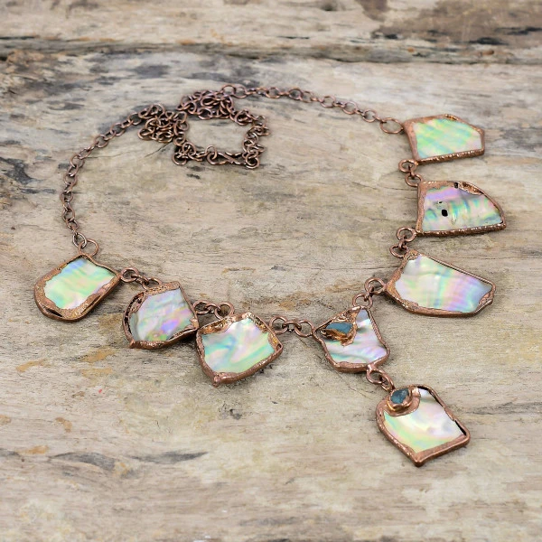 Abalone Shell Rough Radiant Green Handmade Copper Electroformed Necklace