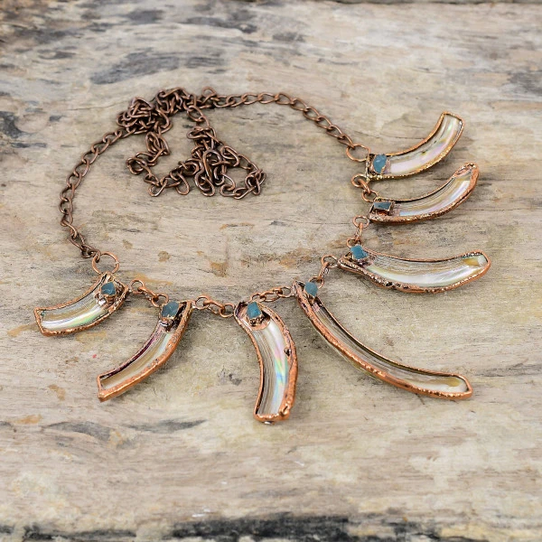 Abalone Shell Rough Radiant White Handmade Copper Electroformed Necklace