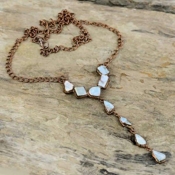 Larimar Rough Radiant Blue Handmade Copper Electroformed Necklace