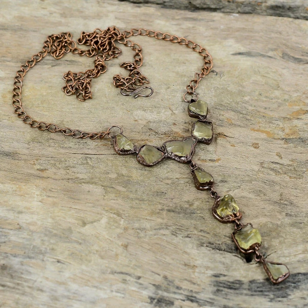 Citrine Rough Trillion Yellow Handmade Copper Electroformed Necklace