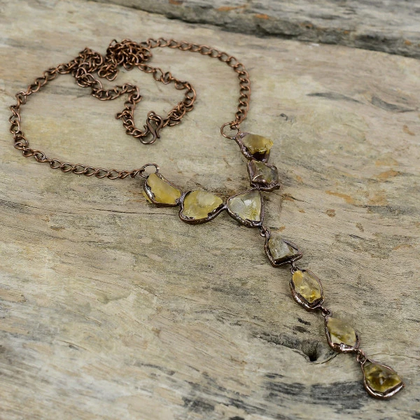 Citrine Rough Trillion Yellow Handmade Copper Electroformed Necklace