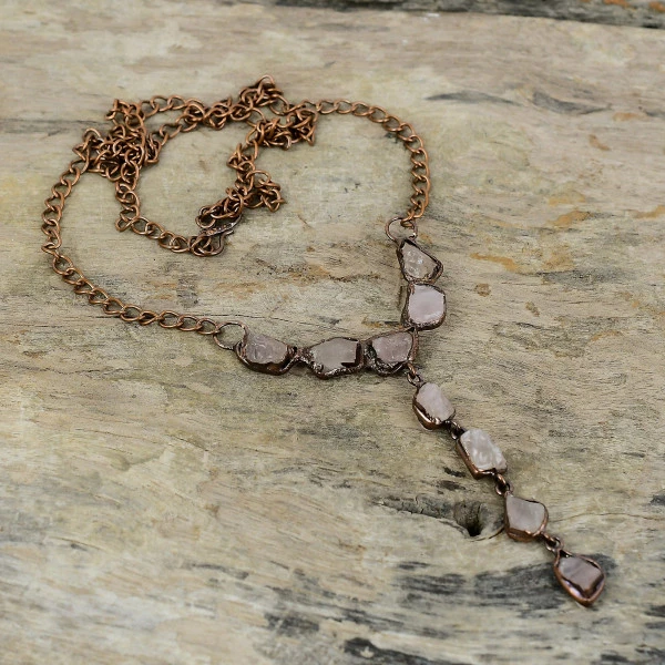 Rose Quartz Rough Radiant Pink Handmade Copper Electroformed Necklace