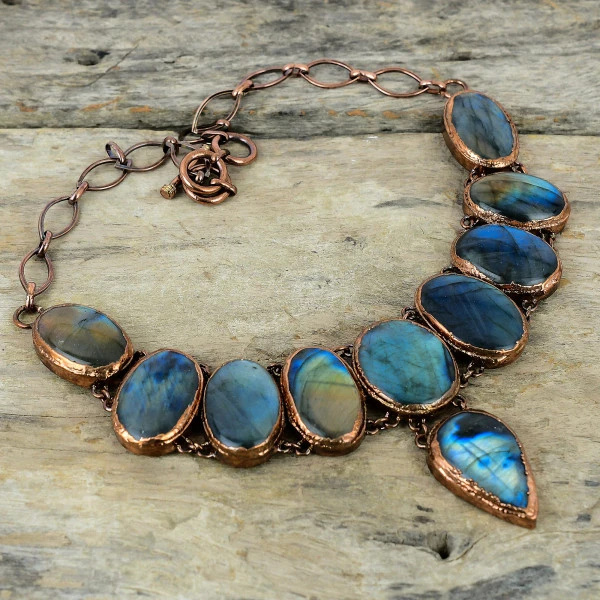 Labradorite Oval Gray Handmade Copper Electroformed Necklace