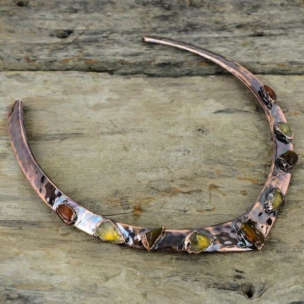 Hessonite Rough Pentagon Orange Handmade Copper Electroformed Necklace