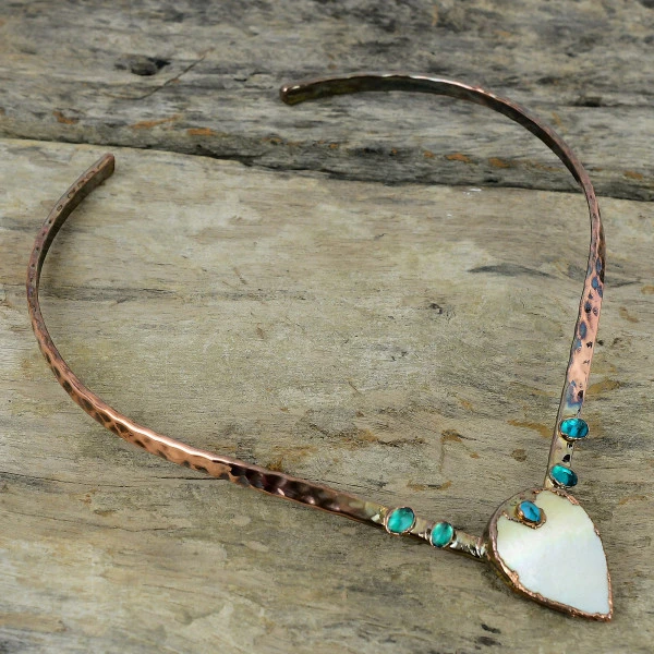 Mother Of Pearl Pear White Handmade Copper Electroformed Necklace