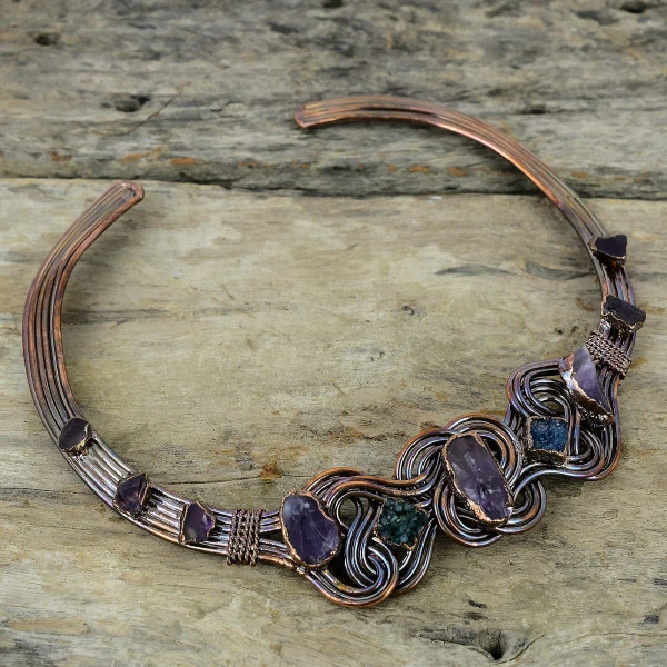 African Amethyst Rough Oval Purple Handmade Copper Electroformed Necklace