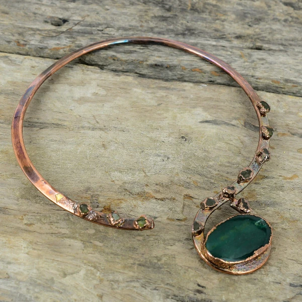 Vasonite Oval Green Handmade Copper Electroformed Necklace