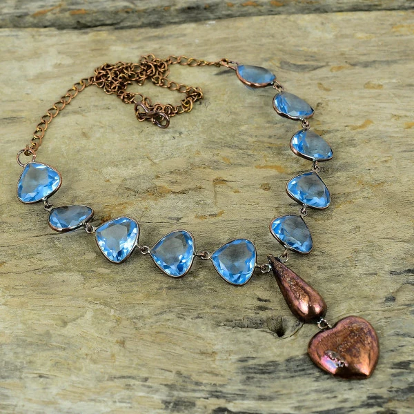 Tanzanite Quartz Trillion Blue Handmade Copper Electroformed Necklace