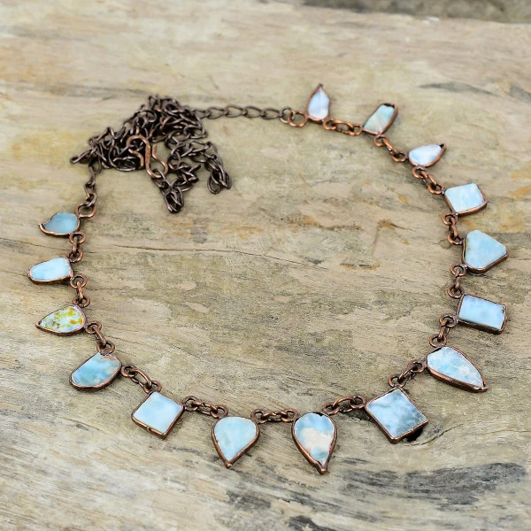 Larimar Rough Radiant Blue Handmade Copper Electroformed Necklace
