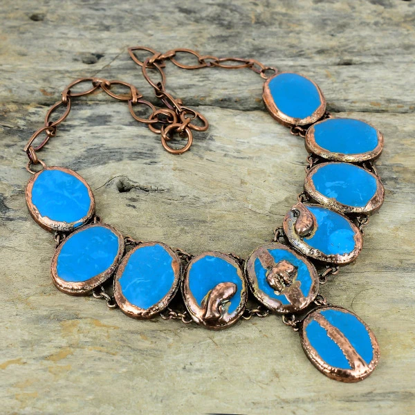 Sleeping Beauty Turquoise Oval Blue Handmade Copper Electroformed Necklace
