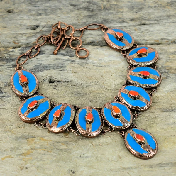 Sleeping Beauty Turquoise Oval Blue Handmade Copper Electroformed Necklace
