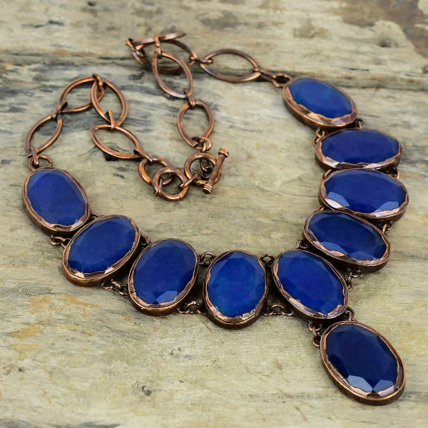 Blue Sapphire Oval Blue Handmade Copper Electroformed Necklace