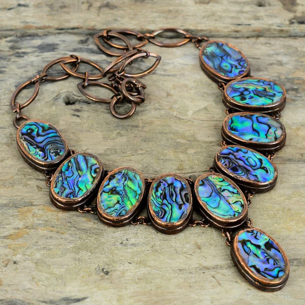 Abalone Shell Oval Blue Handmade Copper Electroformed Necklace