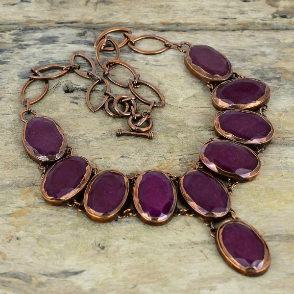 Kashmir Ruby Oval Red Handmade Copper Electroformed Necklace