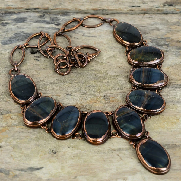 Pietersite Oval Black Handmade Copper Electroformed Necklace