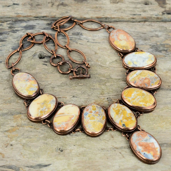 Maligano Jasper Oval Yellow Handmade Copper Electroformed Necklace