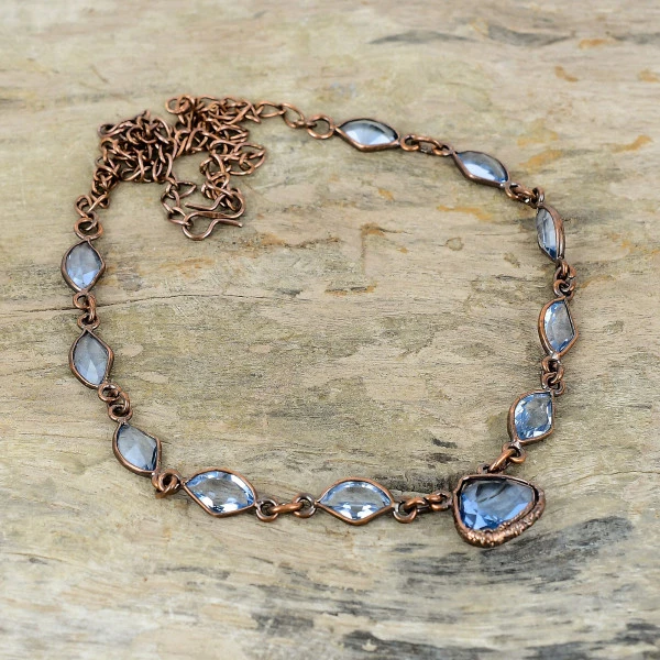 Tanzanite Quartz Trillion Blue Handmade Copper Electroformed Necklace