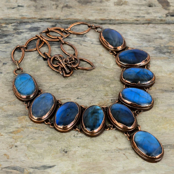 Labradorite Oval Gray Handmade Copper Electroformed Necklace