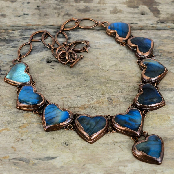 Labradorite Heart Gray Handmade Copper Electroformed Necklace