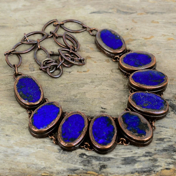 Lapis Lazuli Oval Blue Handmade Copper Electroformed Necklace