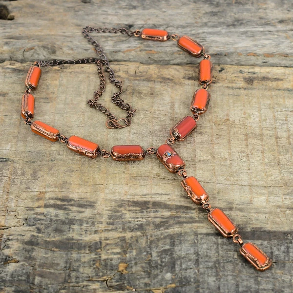 Red Coral Radiant Red Handmade Copper Electroformed Necklace