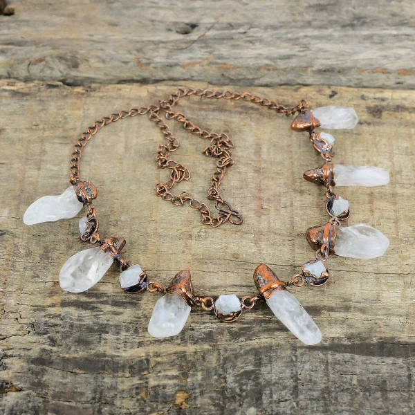 Rainbow Moonstone Rough Pentagon White Handmade Copper Electroformed Necklace
