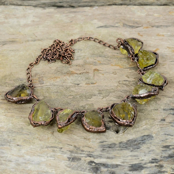 Citrine Rough Pentagon Yellow Handmade Copper Electroformed Necklace
