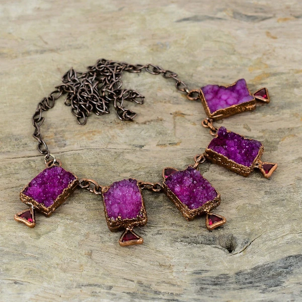Pink Druzy Radiant Pink Handmade Copper Electroformed Necklace