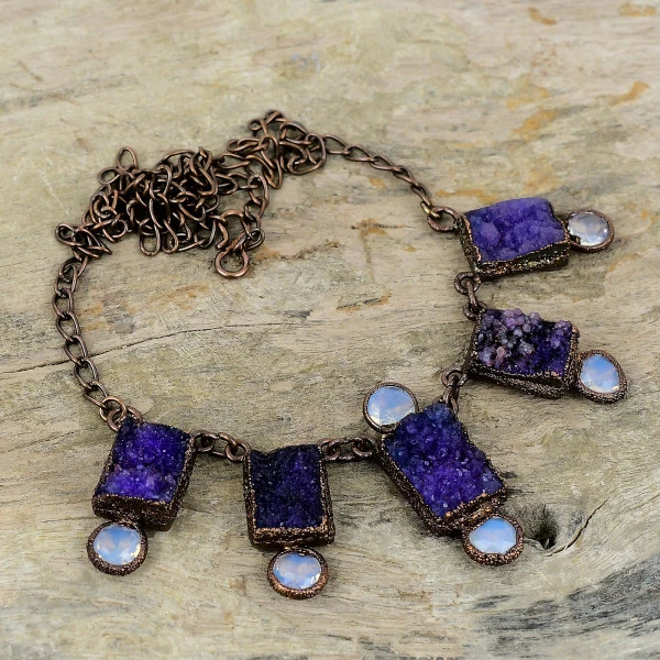 Purple Druzy Radiant Purple Handmade Copper Electroformed Necklace