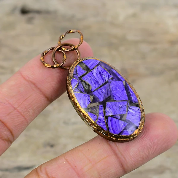 Copper Charoite Gemstone Pendant Electroformed Copper Jewelry Handmade Pendant