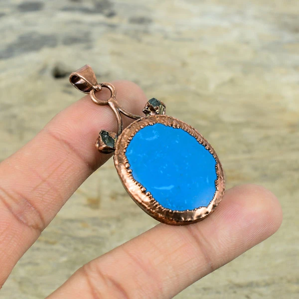 Sleeping Beauty Turquoise Pendant Aquamarine Pendant Electroformed Copper Jewelry