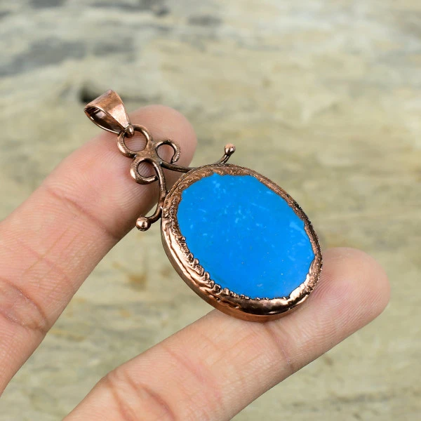 Sleeping Beauty Turquoise Pendant Electroformed Copper Jewelry Gemstone Pendant