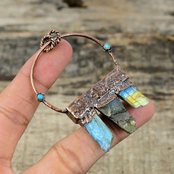 Labradorite Rough Pendant Electroformed Copper Sleeping Beauty Turquoise Jewelry