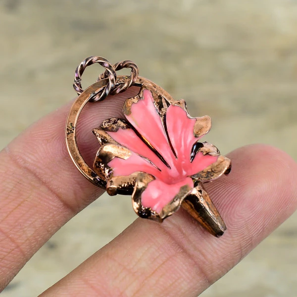 Carved Flower Shell Pendant Electroformed Copper Gemstone Pendant Unique Jewelry