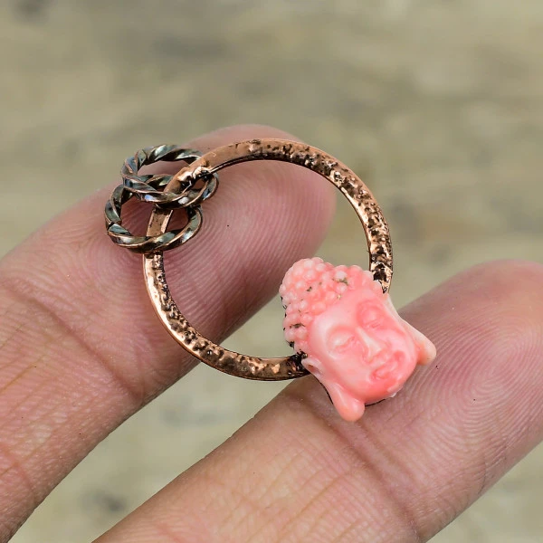 Carved Buddha Shell Pendant Electroformed Copper Jewelry Handmade Gemstone Pendant