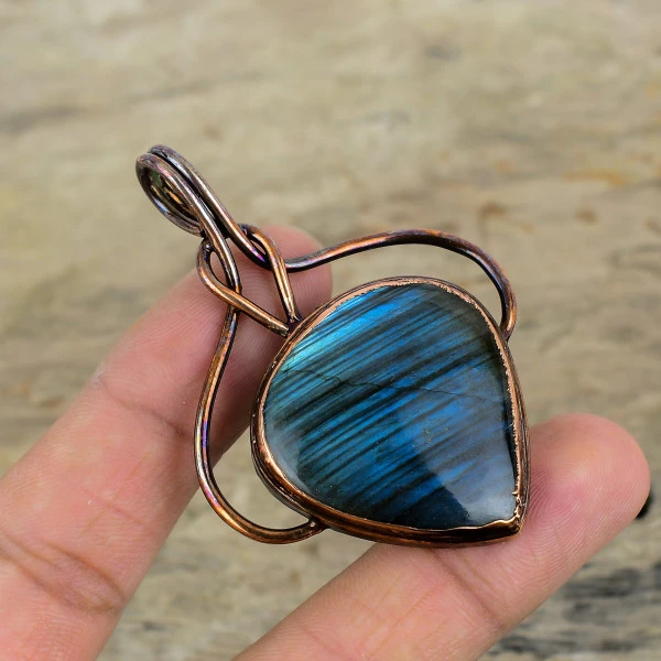 Labradorite Pendant Electroformed Copper Jewelry Gemstone Pendant Unique Pendant