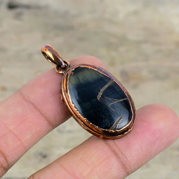 Pietersite Gemstone Pendant Electroformed Copper Jewelry Handmade Dainty Pendant